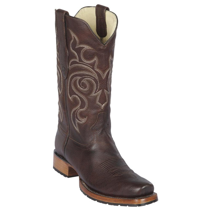 Botas de Cuero Punta Cuadrada con Medallon Color Nuez