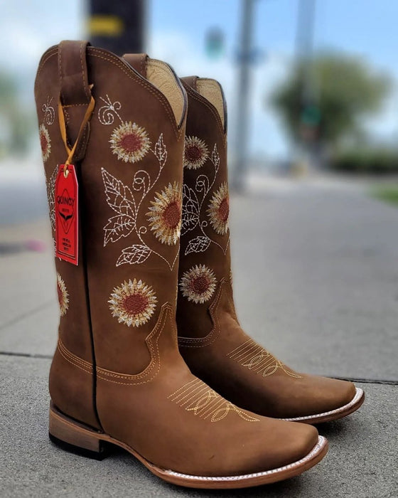 Botas de Cuero con Girasoles para Mujer en Horma Rodeo Q322G6231