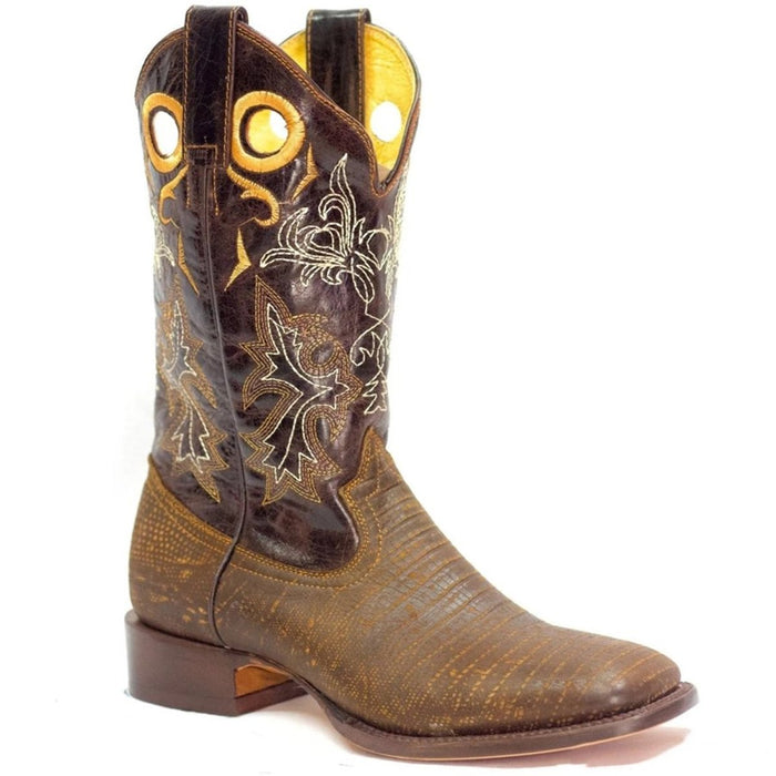 Botas de Armadillo Grabado Horma Rodeo Cuadrada Color Chocolate