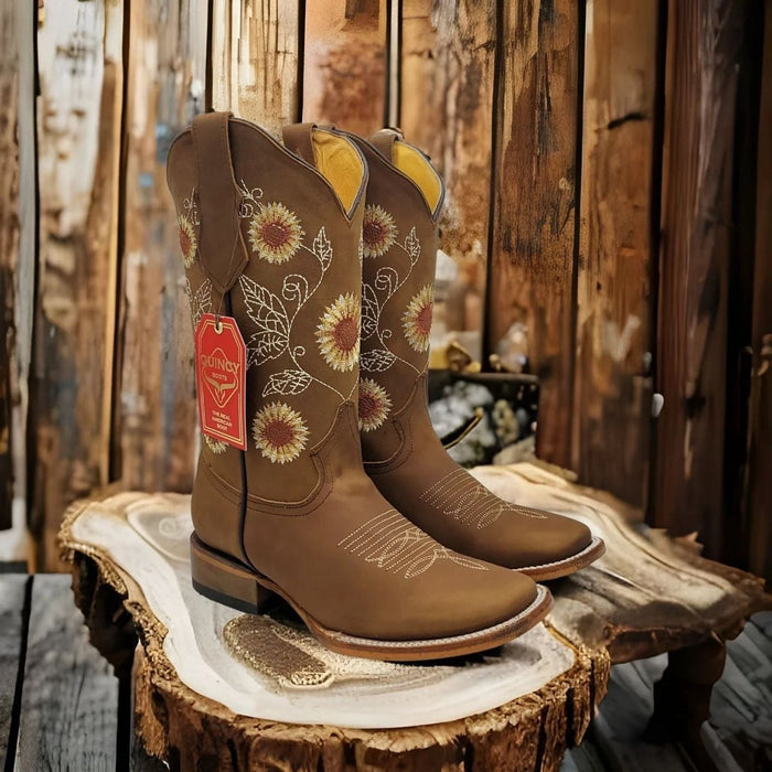 Botas de Cuero con Girasoles para Mujer en Horma Rodeo Q322G6231