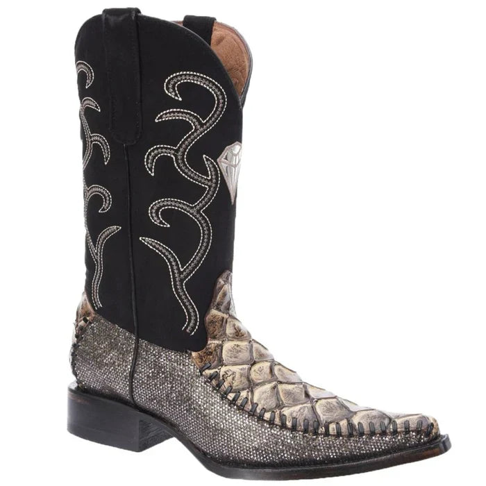 Botas de Pescado Pirarucu Grabado en Horma 3X Aladino Color Negro WD