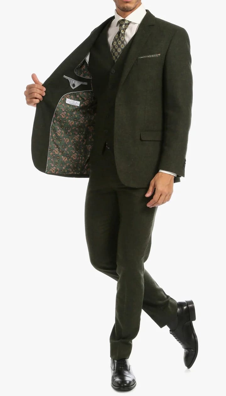 Bradford Hunter Green Slim Fit 3 Piece Tweed Suit - Image 8