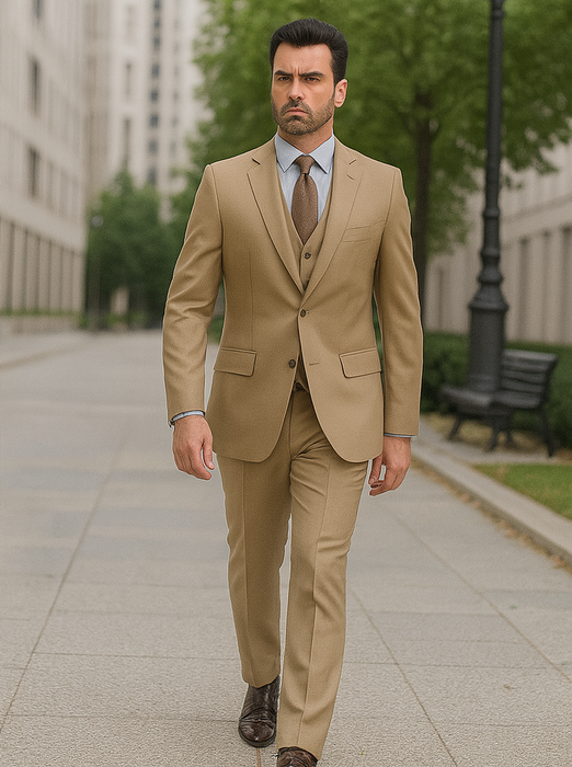 Brand: Caravelli Collezione Suit - Caravelli Suit - Caravelli italy Men's Beige Slim Fit Suit