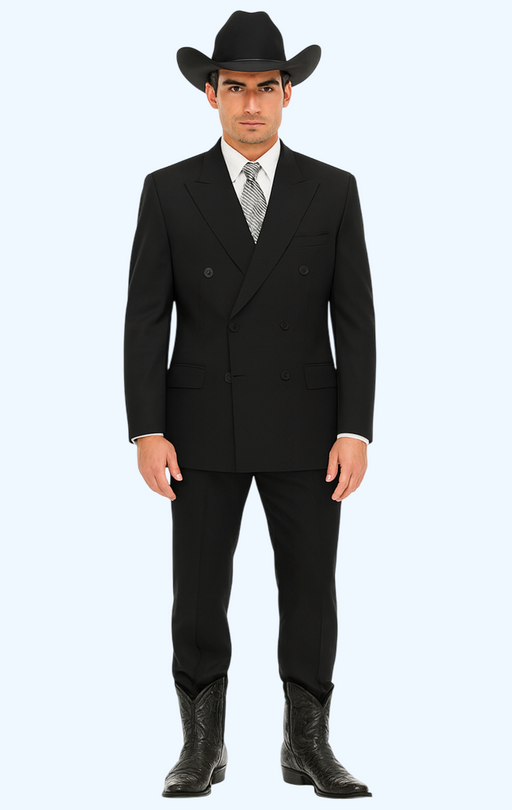 Brand New Solid Black Double Breasted Suits 100% Wool Fabric Super 150s Wide Suits Side Vent (pleated or Flat Front Pants)