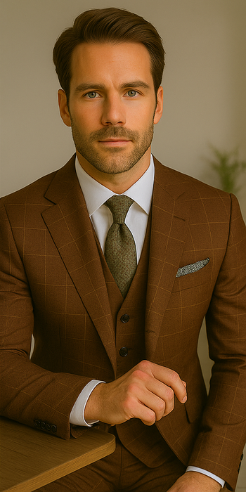 Wool Suit - Italian Made Business Suit by Statement Men's 3 Piece 100% Wool Modern Fit Suit - V-Neck Double Breasted Vest