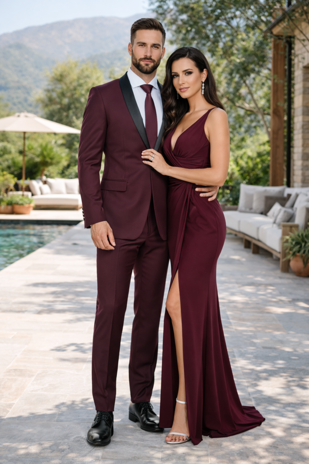 Burgundy 2 Piece Tuxedo Shawl Lapel Slim Fit - Image 7
