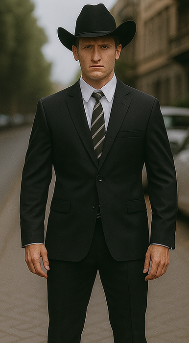 Buy 10 and More $59 Cheap quality Men's 2 Buttons Black Discounted affordable clearance sale Cheap Priced Suit Black