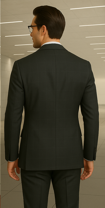 Wool Suit - Italian Made Business Suit by Statement Men's 100% Wool 2 Piece Double Breasted Suit - Subtle Windowpane