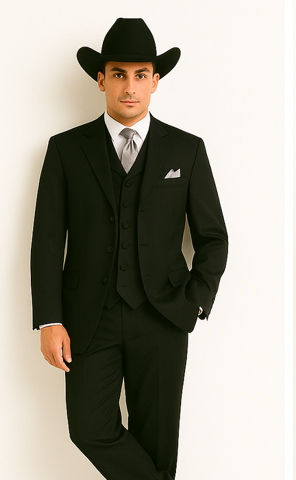 Classic Long Solid Black Fashion Suits