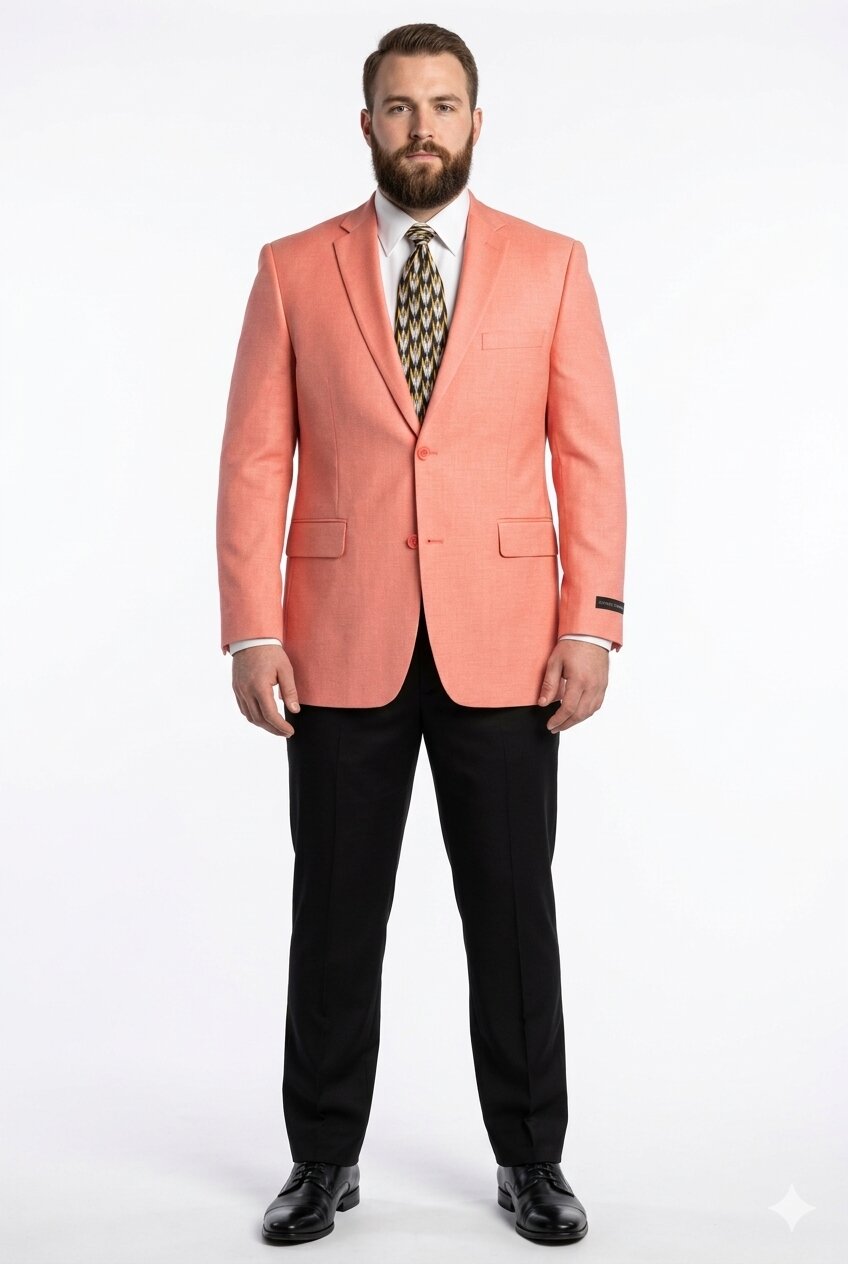 Mens Suit Blazer Jacket Two Button Stretch Sports Coats Classic Fit Living Coral
