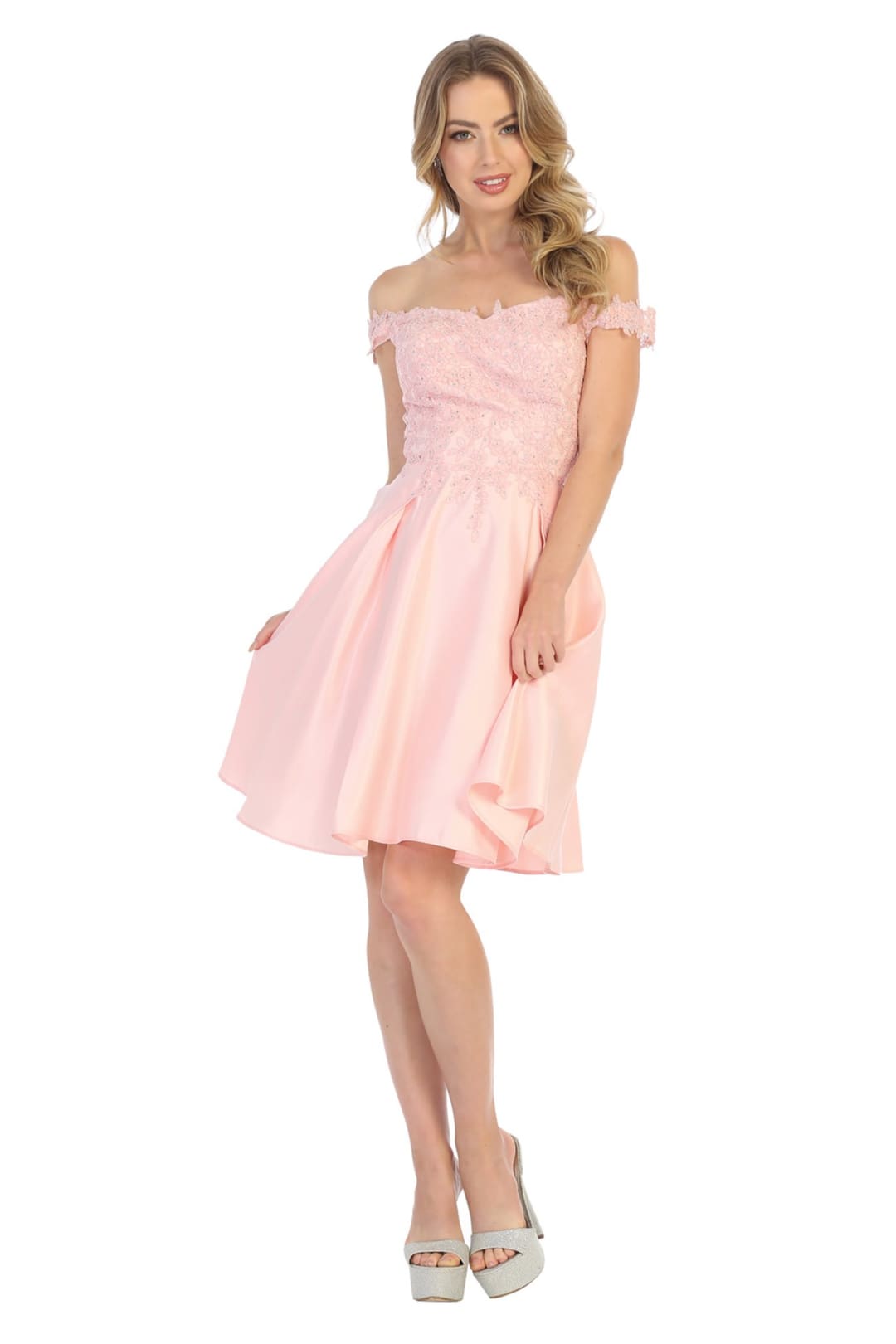 mauve formal dress short Off The Shoulder Pockets Cocktail A-line MQ1766 NEW-DRESSES