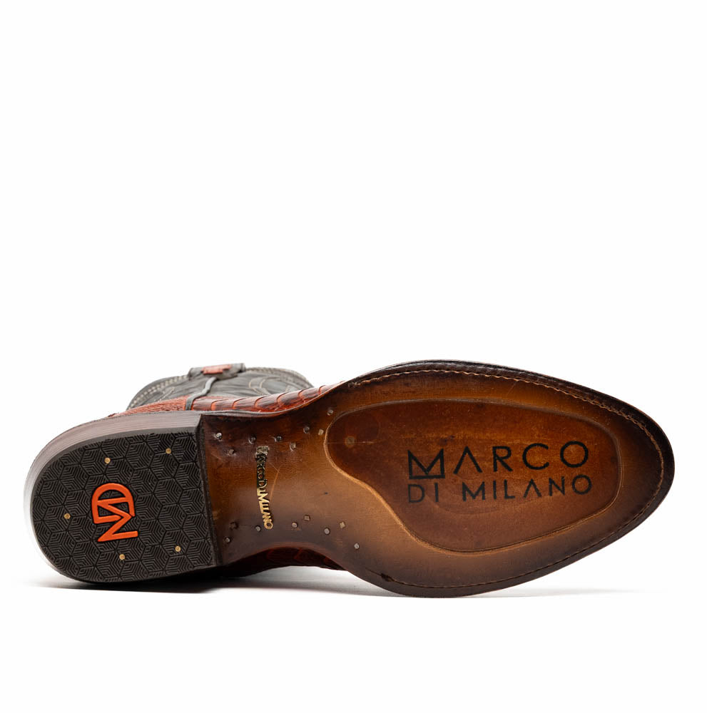 Marco Di Milano Denver Rustic Cognac Ostrich Leg Round Toe Cowboy Boots - Image 6