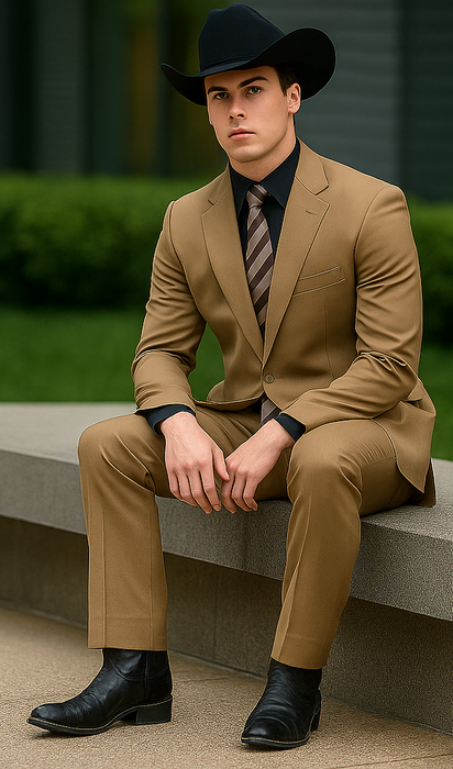 Designer Men's 2 buttons fully lined slim fit Khaki suit