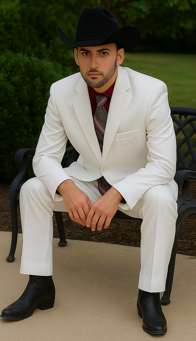 Designer Suit - Mens Suit Modern Fit 2 Buttons Notch Side Vented in White