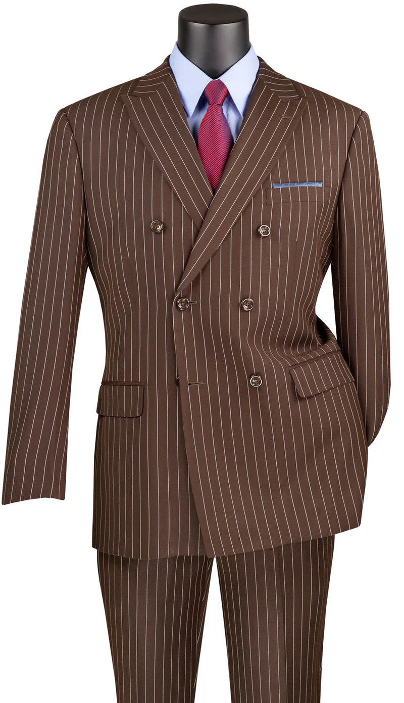 Rockefeller Collection - Double Breasted Stripe Suit Brown Regular Fit 2 Piece Modern Fit