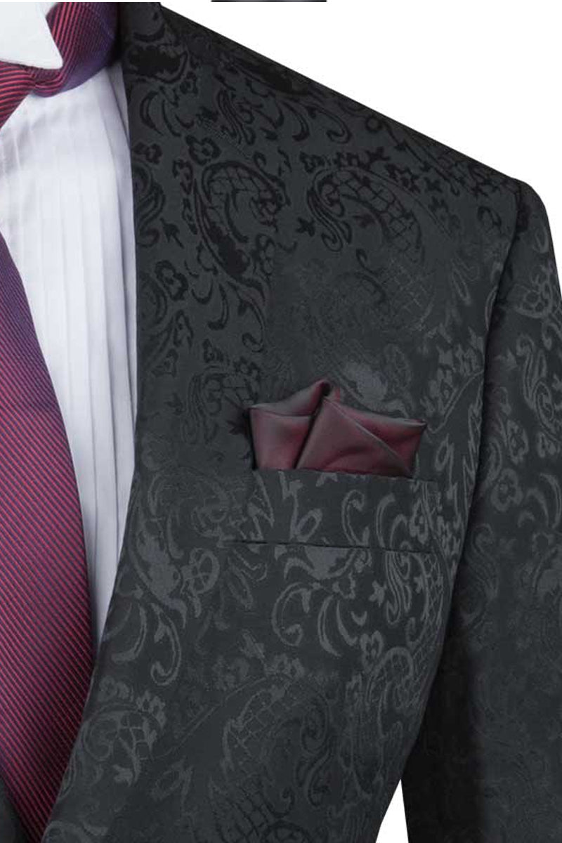 Graduation Suit - Men's Slim Fit Shiny Paisley Prom & Wedding Suit in Black - Image 2