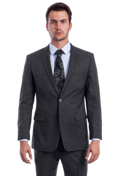"Modern Fit Men's Summer Suit - Two Button Linen Look, Dark Grey"