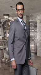 Nice 2 Button Solid Color Charcoal Men'S Suit With A Vest 3 Piece Tapered Slim Fitted Flat Front Pants