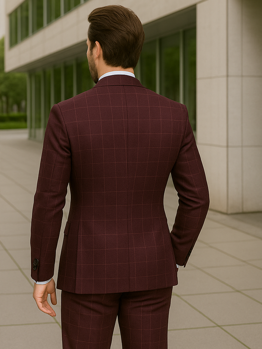 Wool Suit - Italian Made Business Suit by Statement Men's 3 Piece 100% Wool Modern Fit Suit - V-Neck Double Breasted Vest