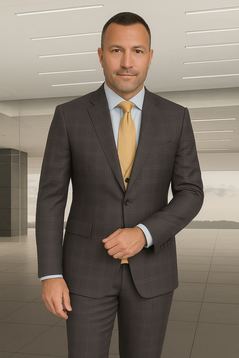 Wool Suit - Italian Made Business Suit by Statement Men's 3 Piece 100% Wool Modern Fit Suit - Bold Scoop Vest