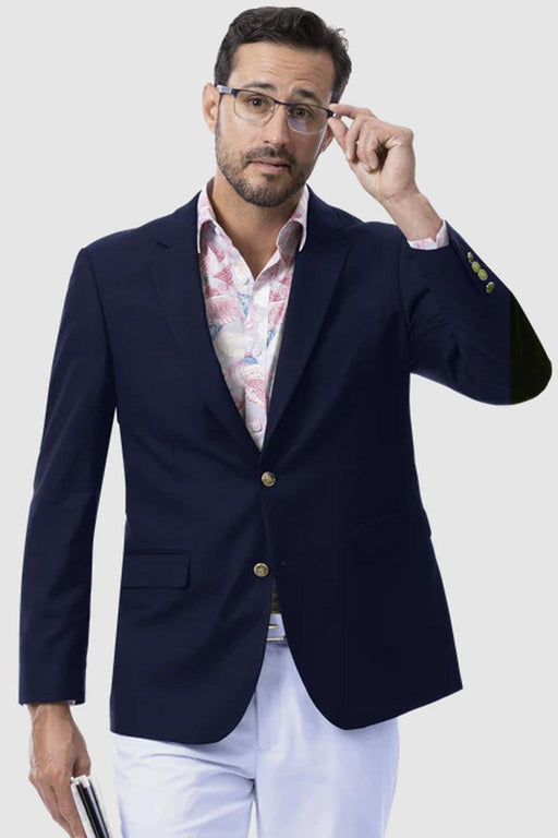 EJ Samuel Men's Modern 2-Button Navy Blue Club Blazer