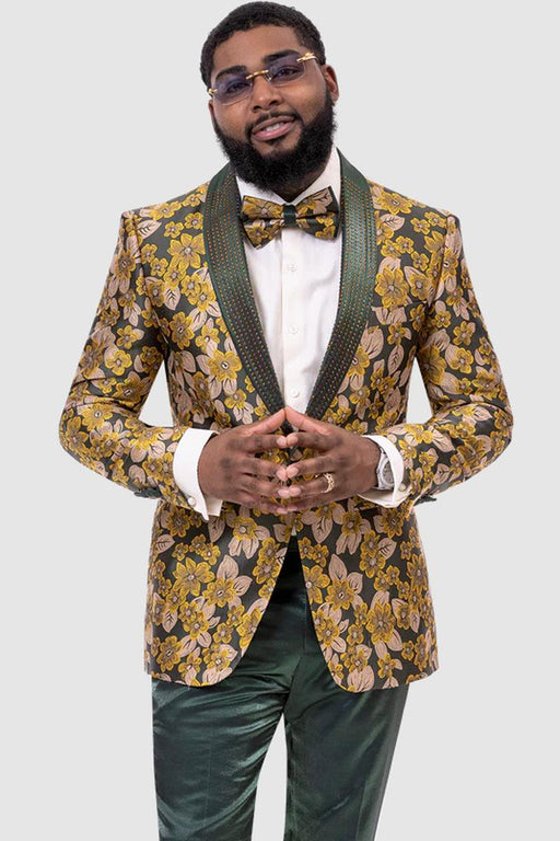 EJ Samuel Men's Yellow & Green Paisley Tuxedo – Standout Suit for Weddings & Proms