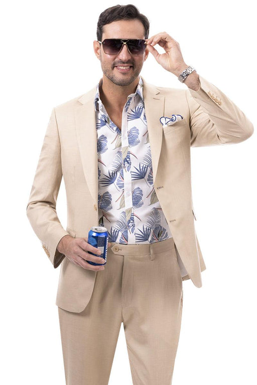 EJ Samuel Men's Tan Linen Suit – Modern Casual Summer Style