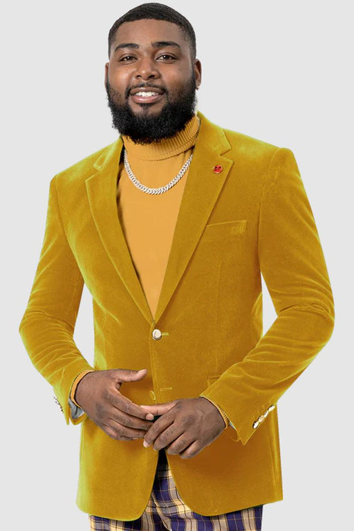 EJ Samuel Mustard Velvet Blazer – Modern Fit, Bold Appeal