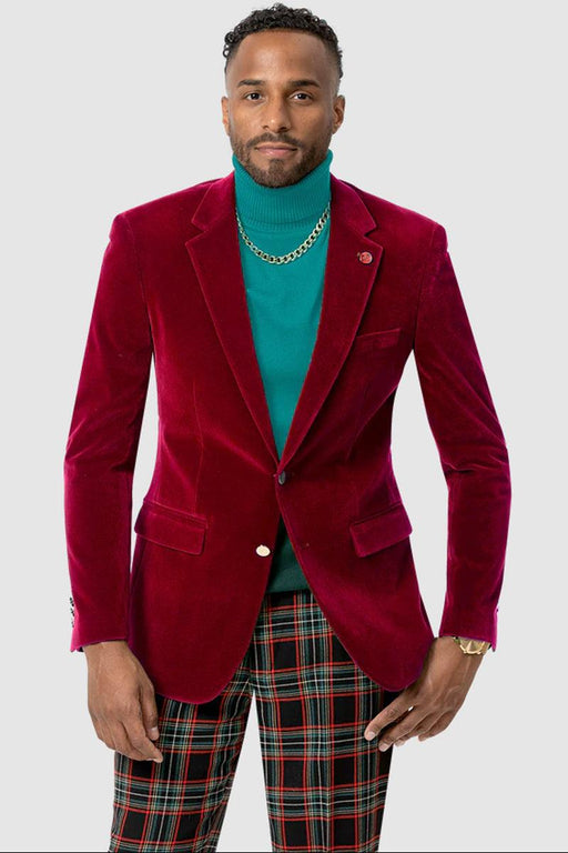 EJ Samuel Red Velvet 2-Button Modern Blazer