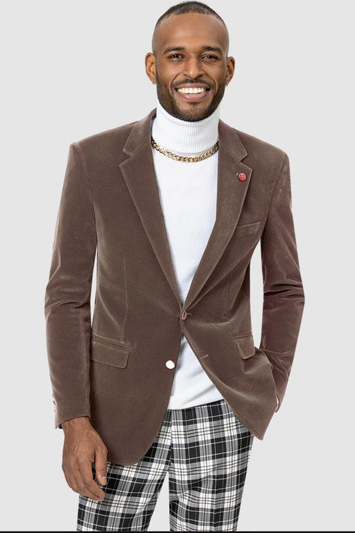 EJ Samuel Taupe Velvet Blazer: Modern Fit Two-Button Style