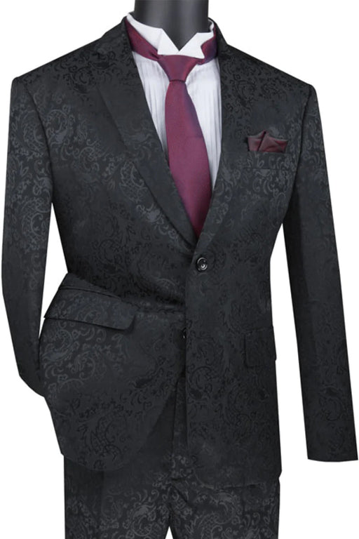 Graduation Suit - Men's Slim Fit Shiny Paisley Prom & Wedding Suit in Black
