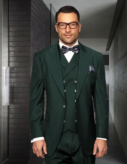 Statement Men's 100% Wool Suit - Unique Double Breasted Vest