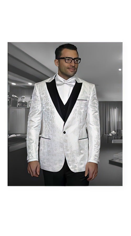 Floral White Men's Shiny Satin Dinner Jacket Blazer Paisley Sport Coat  Flashy Silky Satin Stage Fancy Stage Party Dance Jacket Fashion Tuxedo For Men