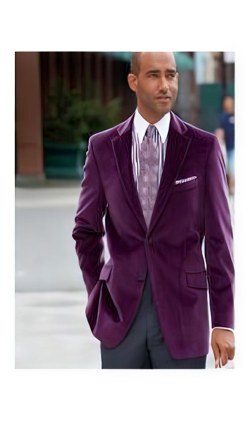 Men's  Two-Button Pure Cotton Velvet Purple Sport Coat