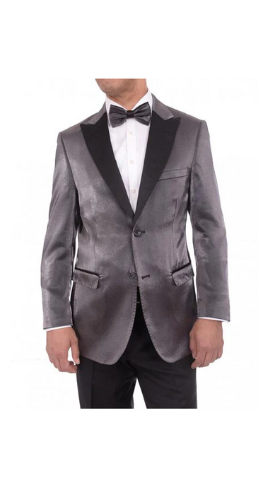 Men'S Gray Satin Blue 2 Button Slim Fit Blazer Sportcoat