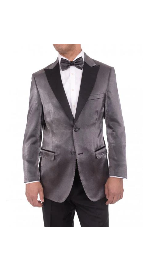 Men'S Gray Satin Blue 2 Button Slim Fit Blazer Sportcoat