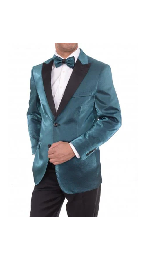 Men'S 2 Button Slim Fit Teal Sharkskin Blazer Sportcoat