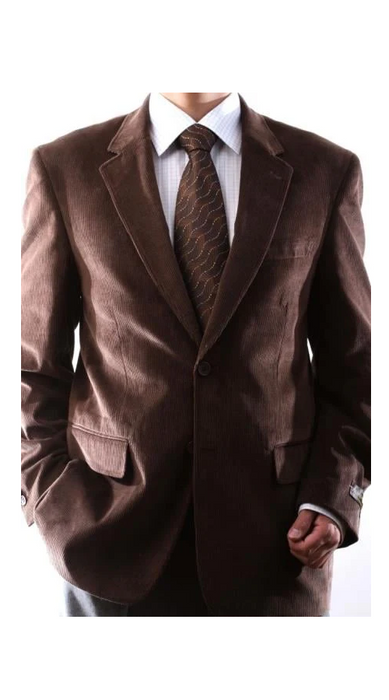 Men's Two Button Brown 100% Cotton Corduroy Sport Coat