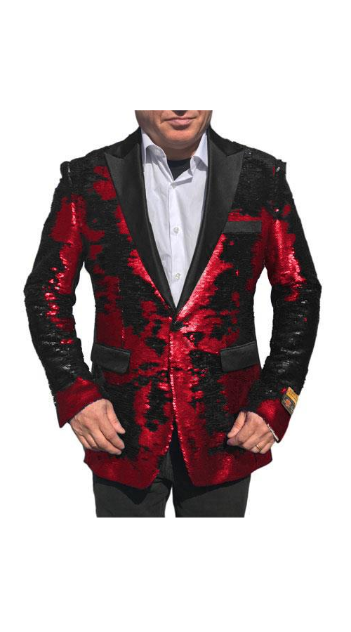 Men's Red ~ Black Peak Black Lapel Paisley Pattern coat