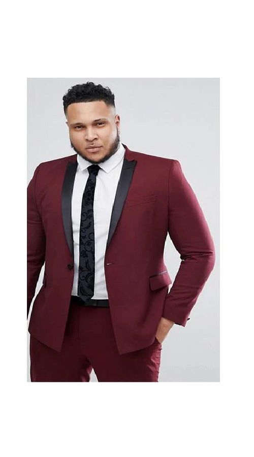 Men'S Slim Fit Wine ~ Maroon Suit R ~ Black And Burgundy Tuxedo