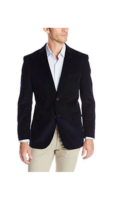 Men's Welted Chest Pocket Cotton Corduroy Sport Coat Navy
