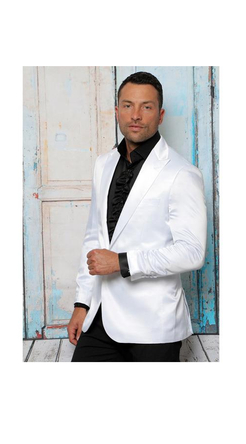 Men's White Shiny Flashy Satin Solid Blazer