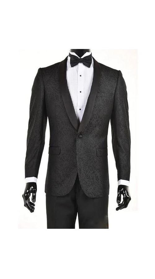 Men'S Black One Button Slim Fit Velvet Paisley Suit