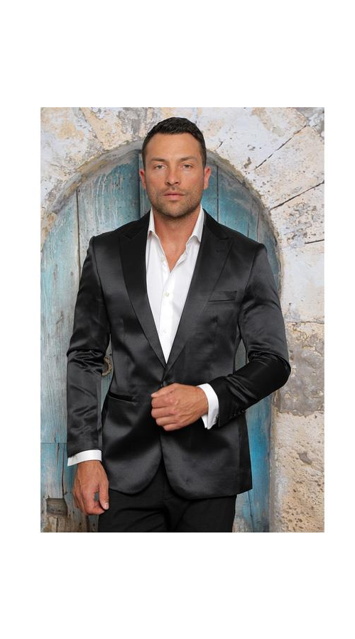 Men's Shiny Flashy Satin Solid Blazer ~ Sport Coat  Black Available in 2 buttons