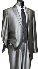Shiny 2 Button Silver Grey ~ Gray Flashy Sharkskin Men'S Cheap Priced Business Suits Clearance Sale