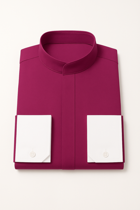 Men's Fashion Hidden Button French Cuff Mandarin Collarless Preacher Round Style Men's Dress Shirt