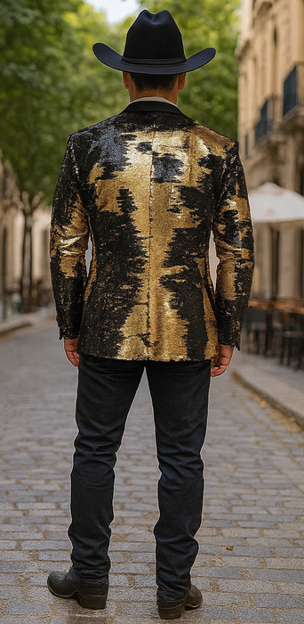 Gold Shiny Black Peak Lapels paisley look Fashion Tuxedo sport coat jacket