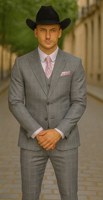 Grey and Pink Suits Including Shirt and Tie
