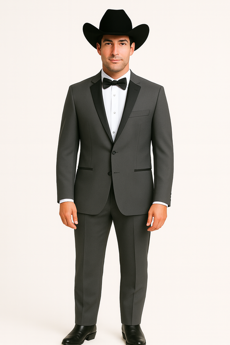 Grey~Gray 2 button collar or Formal Suit & Dinner Jacker or Blazer with Black Edge Trim Fashion Tuxedo For Men