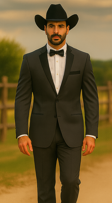 Grey~Gray 2 button collar or Formal Suit & Dinner Jacker or Blazer with Black Edge Trim Fashion Tuxedo For Men